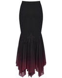 Punk Rave Daily Life Womens Long Gothic Gradient Fitted Skirt - Black & Red