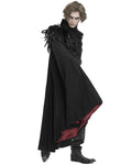 Devil Fashion Mens Gothic Rayvyn Feathered One-Shoulder Cloak Cape - Black & Red