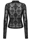 Punk Rave Womens Gothic Flocked Mesh Crucifix Top