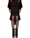Punk Rave Womens Baroque Gothic Rose Embroidered Velvet Fishtail Skirt - Red & Black