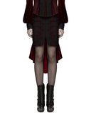 Punk Rave Womens Baroque Gothic Rose Embroidered Velvet Fishtail Skirt - Red & Black