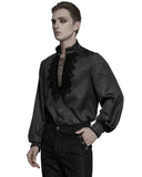 Punk Rave Mens Gothic Embossed Print Lace-Up Pirate Shirt - Black