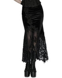 Punk Rave Womens Gorgeous Gothic Ruched Velvet & Lace Long Fishtail Skirt
