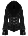 Devil Fashion Womens Gothic Punk Chained Fur Trim Velvet Winter Jacket