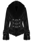 Devil Fashion Womens Gothic Punk Chained Fur Trim Velvet Winter Jacket