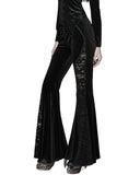 Punk Rave Womens Gothic Velvet & Lace Flared Leggings