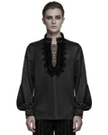 Punk Rave Mens Gothic Embossed Print Lace-Up Pirate Shirt - Black