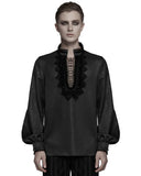 Punk Rave Mens Gothic Embossed Print Lace-Up Pirate Shirt - Black