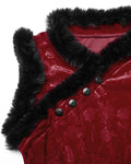 Punk Rave Womens Gothic Embossed Rose Velvet & Faux Fur Cheongsam Dress - Red