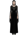 Punk Rave Womens Long Gothic Velvet Mesh Sleeve Flowered Maxi Dress