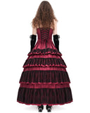 Devil Fashion Womens Long Baroque Gothic Lace Frill Ballgown Wedding Dress - Red