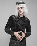 Devil Fashion Mens Baroque Gothic Flocked Velvet & Faux Leather Dress Shirt