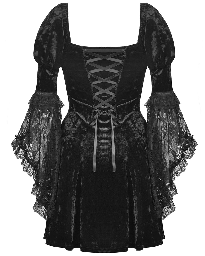 Dark In Love Womens Gothic Courtesan Velvet & Lace Flared Sleeve Mini Violent Delights Dark In Love Womens Gothic Courtesan Velvet & Lace Flared Sleeve Mini Violent Delights