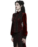 Punk Rave Womens Elegant Gothic Striped Velvet & Lace Applique Blouse Top - Red