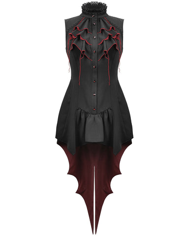 Dark In Love Dark Gothic Cravat Batwing Tailed Dress - Black & Red