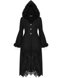 Dark In Love Womens Long Romantic Gothic Hooded Coat With Faux Fur Trims