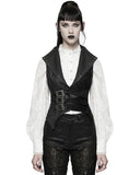 Punk Rave Womens Gothic Spliced Velvet & Faux Leather Asymmetric Waistcoat Vest