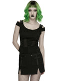 Punk Rave Womens Apocalyptic Gothic Studded Mesh Inset T-Shirt Top