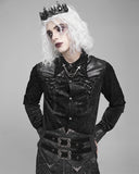 Devil Fashion Mens Baroque Gothic Flocked Velvet & Faux Leather Dress Shirt