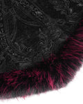 Eva Lady Womens Baroque Gothic Damask Winter Coat With Faux Faur Trims - Black & Red