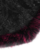 Eva Lady Womens Baroque Gothic Damask Winter Coat With Faux Faur Trims - Black & Red