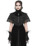 Eva Lady Womens Baroque Gothic Devore Velvet Feathered Shrug Cape Cloak Black