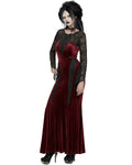 Punk Rave Womens Long Gothic Velvet & Lace Applique Maxi Dress - Red