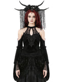 Dark In Love Womens Romantic Gothic Velvet & Lace Teardrop Cutout Blouse Top