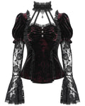 Eva Lady Womens Elegant Victorian Gothic Ruched Velvet & Lace Blouse Top