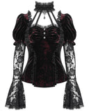Eva Lady Womens Elegant Victorian Gothic Ruched Velvet & Lace Blouse Top