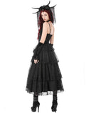 Dark In Love Womens Long Gothic Satin & Lace Prom Wedding Dress