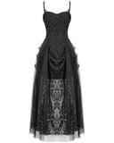 Dark In Love Womens Long Gothic Velvet & Lace Prom Wedding Maxi Dress