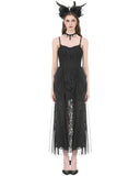 Dark In Love Womens Long Gothic Velvet & Lace Prom Wedding Maxi Dress