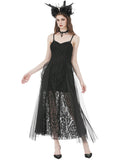 Dark In Love Womens Long Gothic Velvet & Lace Prom Wedding Maxi Dress