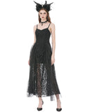 Dark In Love Womens Long Gothic Velvet & Lace Prom Wedding Maxi Dress