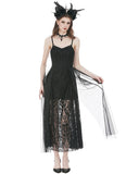Dark In Love Womens Long Gothic Velvet & Lace Prom Wedding Maxi Dress