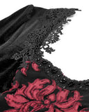 Dark In Love Womens Long Gothic Damask Velvet Flare Sleeve Maxi Dress - Black & Red