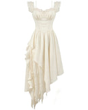 Dark In Love Womens Long Gothic Steampunk Asymmetric Dress - Vintage Off-White