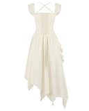 Dark In Love Womens Long Gothic Steampunk Asymmetric Dress - Vintage Off-White