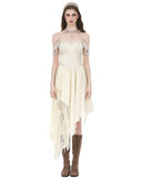 Dark In Love Womens Long Gothic Steampunk Asymmetric Dress - Vintage Off-White