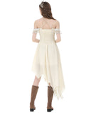 Dark In Love Womens Long Gothic Steampunk Asymmetric Dress - Vintage Off-White