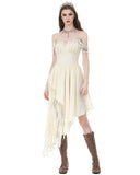 Dark In Love Womens Long Gothic Steampunk Asymmetric Dress - Vintage Off-White