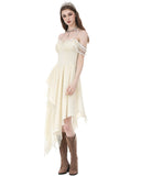 Dark In Love Womens Long Gothic Steampunk Asymmetric Dress - Vintage Off-White