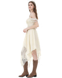 Dark In Love Womens Long Gothic Steampunk Asymmetric Dress - Vintage Off-White