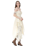 Dark In Love Womens Long Gothic Steampunk Asymmetric Dress - Vintage Off-White
