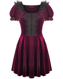 Dark In Love Womens Gothic Lolita Velvet & Lace Mini Party Prom Dress - Red & Black