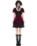 Dark In Love Womens Gothic Lolita Velvet & Lace Mini Party Prom Dress - Red & Black