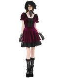 Dark In Love Womens Gothic Lolita Velvet & Lace Mini Party Prom Dress - Red & Black