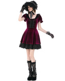 Dark In Love Womens Gothic Lolita Velvet & Lace Mini Party Prom Dress - Red & Black