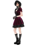 Dark In Love Womens Gothic Lolita Velvet & Lace Mini Party Prom Dress - Red & Black
